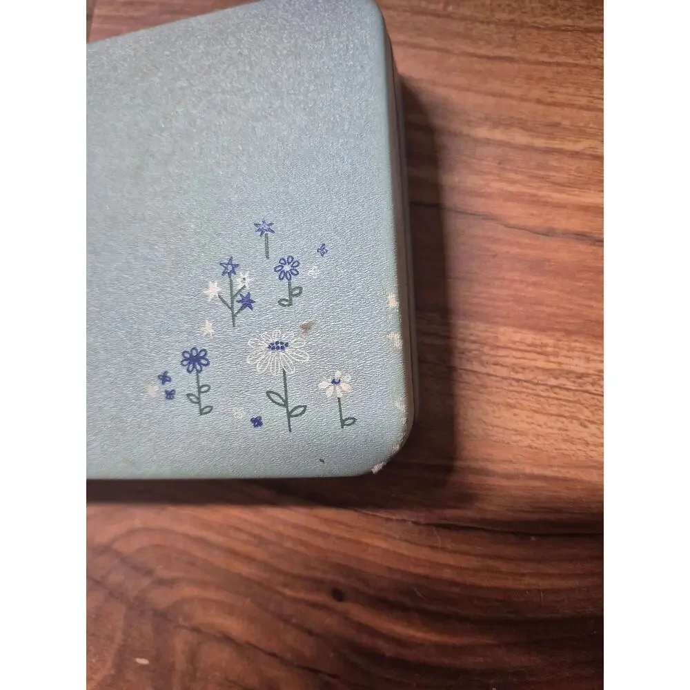 VTG Farrington Jewelry Box Blue Texol Velvet Interior Butterfly Case Flowers 50s